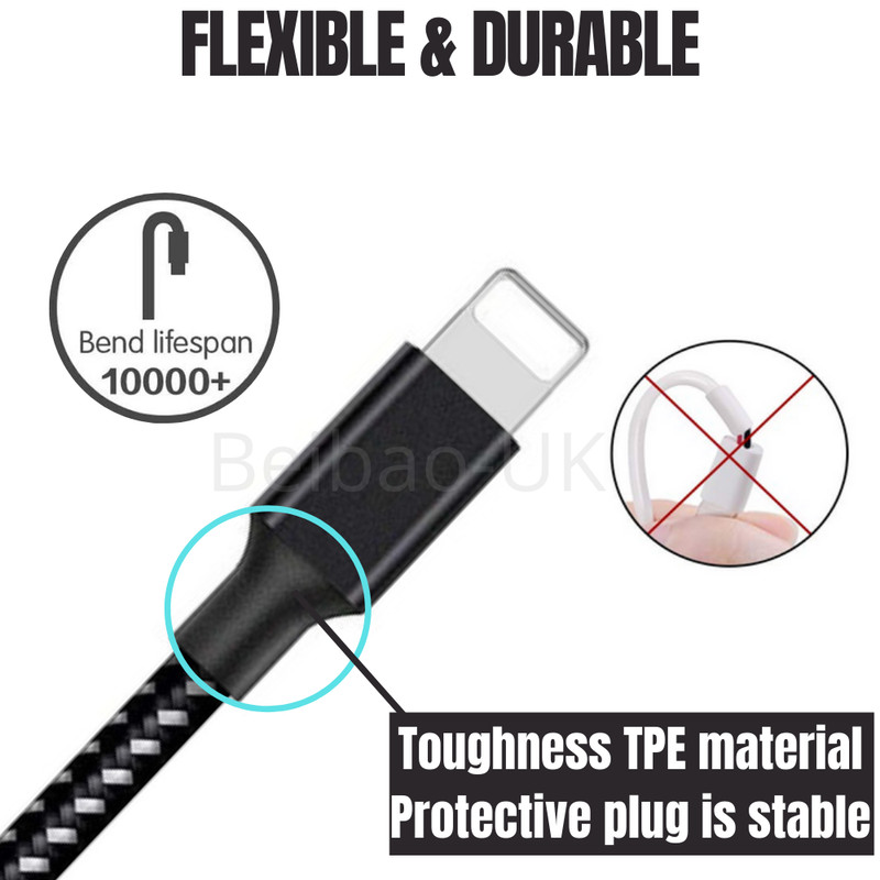 3 Pack Braided Charging Cable 10Ft For iPhone 11 X XR 8 7 iPad Fast Charge Cord gallery