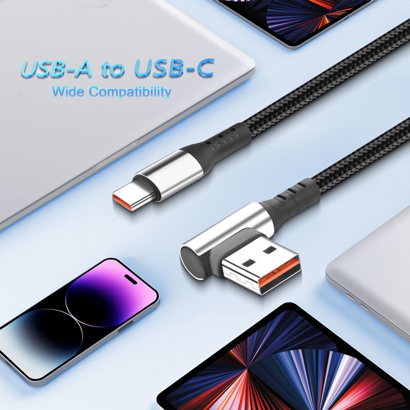 Short USB A To USB C Cable 9.8 In 6A Fast Charge 90 Degree Right Angle gallery