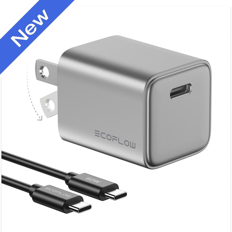 EcoFlow RAPID 20W GaN USB Type C Charger Block Plug Power Adapter with Cable