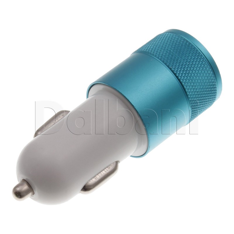 Dual Port USB Car Charger 2.1A 1A Blue for Universal Devices
