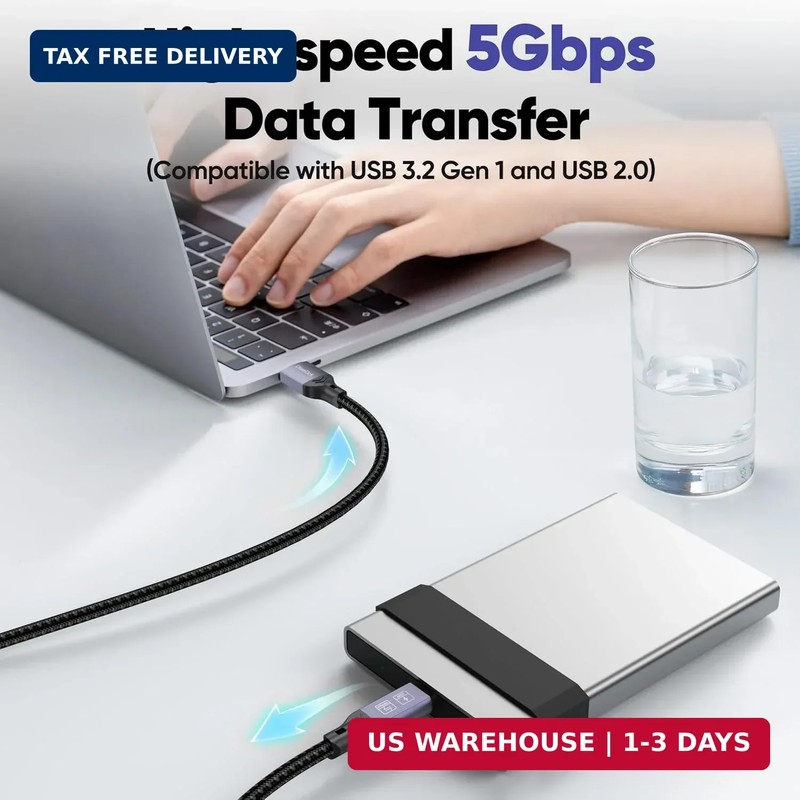 20 Ft USB C Cable Long, 5Gbps Data Transfer & 2.4A Fast Charging USB A to Type C gallery