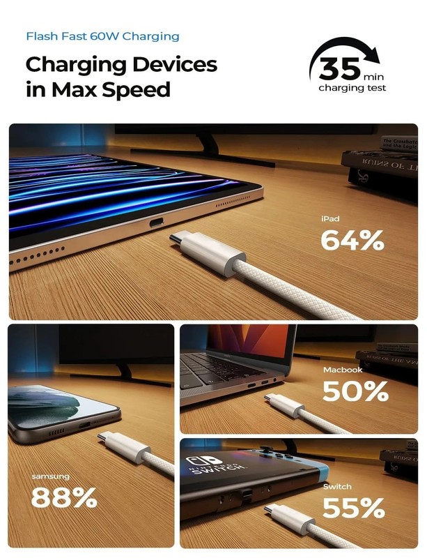 60W USB C to USB C Fast Charging Cable for iPhone 17 16 15 Samsung Xiaomi 6A gallery