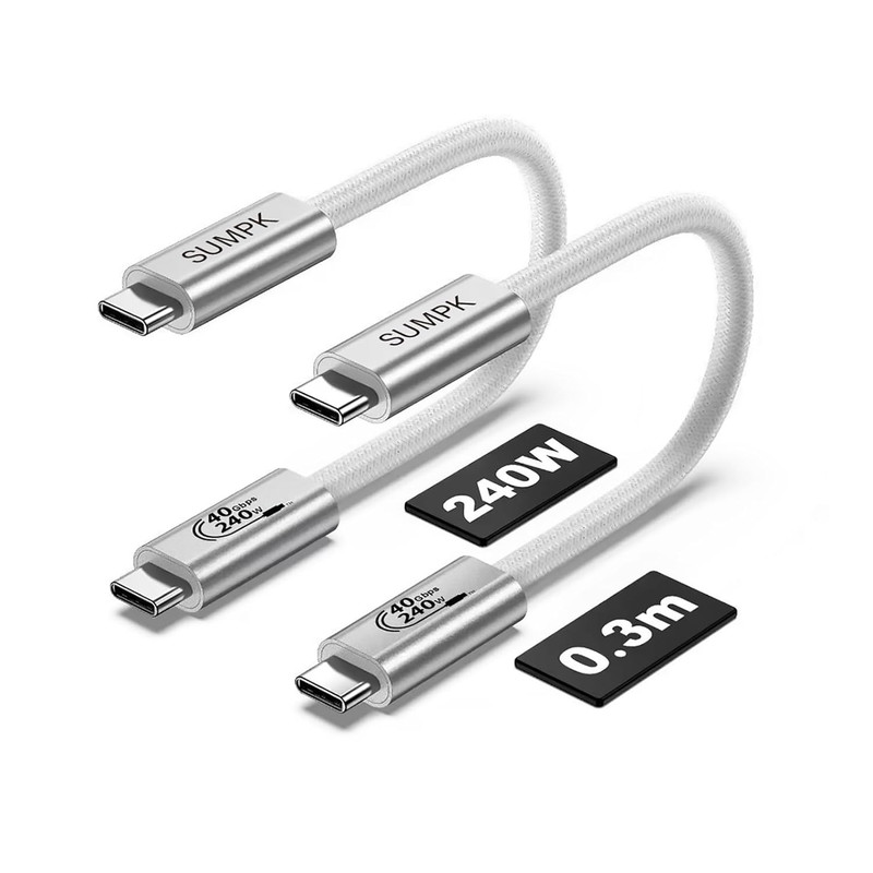 1 FT Short USB4 Cable 2 Packs 240W USB C to USB C 40gbps Fast Charging 8K Vid…