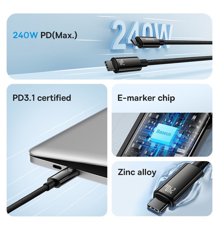 Baseus PD 240W 5A USB-C To Type C Super Fast Charging Cable For Samsung Huawei gallery