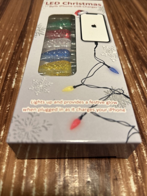 LED Christmas Bulb iPhone USB Charger 46"L With 10 Multi-Color Light Bulbs NEW gallery