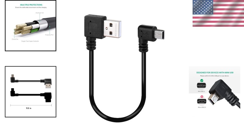 Durable Mini USB 2.0 Cable 10-Inch – Fast Charge & Sync, 90° Angled Design gallery