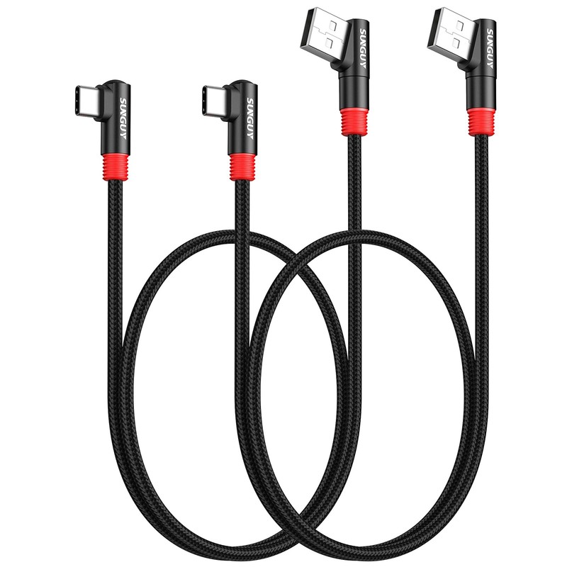 SUNGUY Right Angle USB C to A Cable 2Pack [1.5FT/0.5m] 3A Short 1.5FT, Black