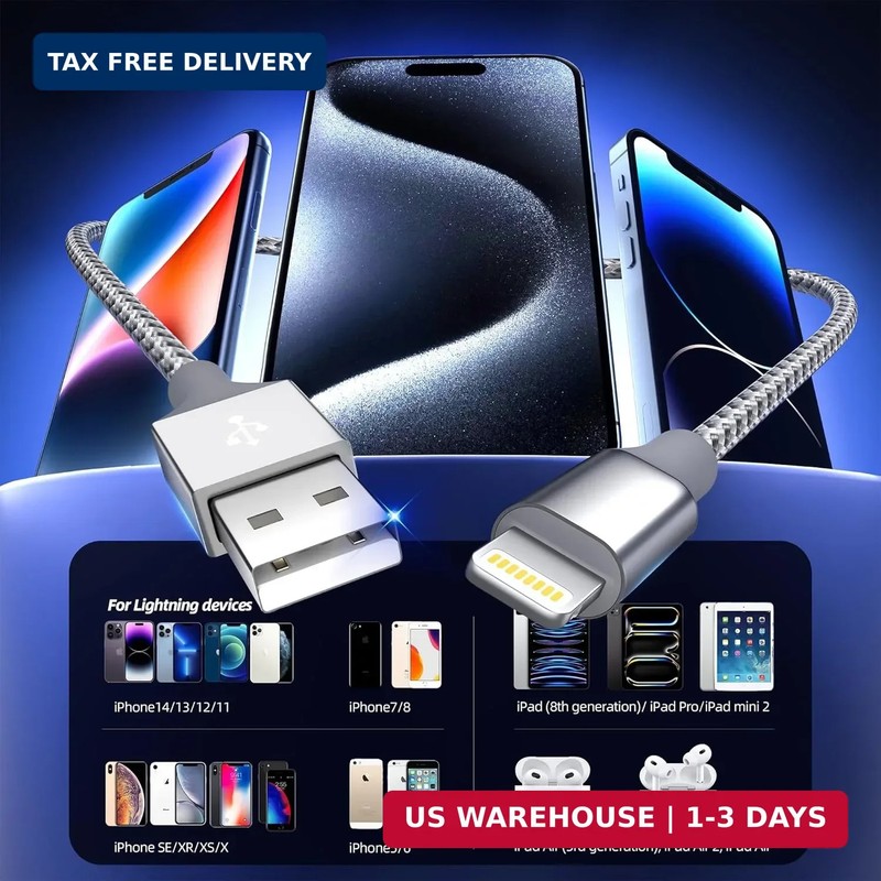 Phone Charger 3pack 10FT Apple MFi Certified Long Lightning Cable Fast Charging gallery