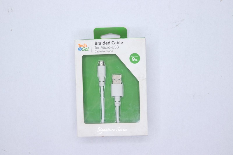 Tech & Go Micro-USB Braided Charging Cable White 9' 1311237TG3