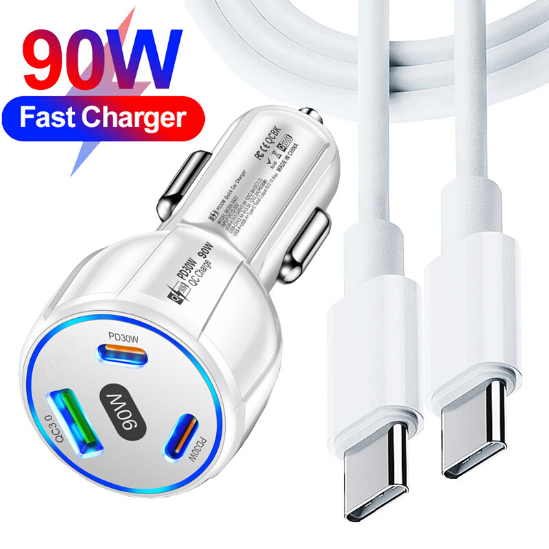 90W Fast Charge USB PD Type-C Car Charger Adapter For iPhone 16 15 14 13 12 Pro