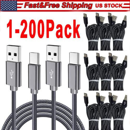 Braided 3/6/10Ft USB to Type-C Cable Fast Charger Charging Data Sync Cord lot