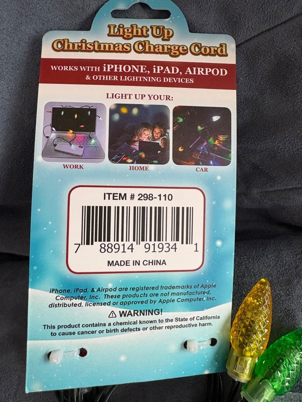 LIGHT UP CHRISTMAS (LIGHTS) CHARGE CORD FOIR IPHONE AND ANDROID - NEW gallery