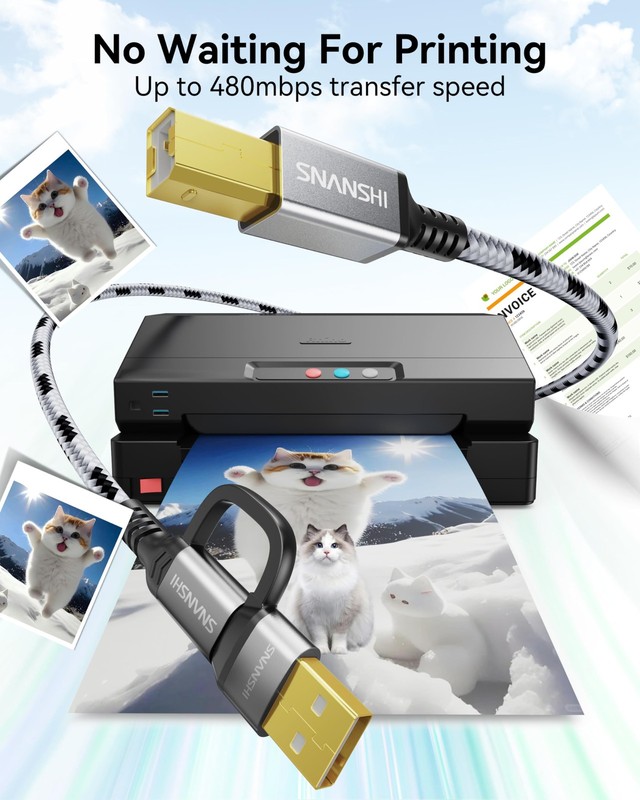 Printer Cable 10 FT, 2in1 USB C & A to B High Speed USB Printer Cable Compati... gallery