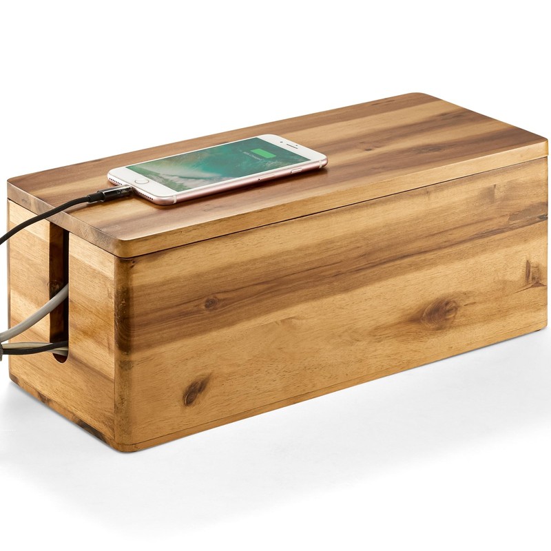TIDITA Acacia Wood Cable Management Box Round Edge – 16″ L Wooden 16″,