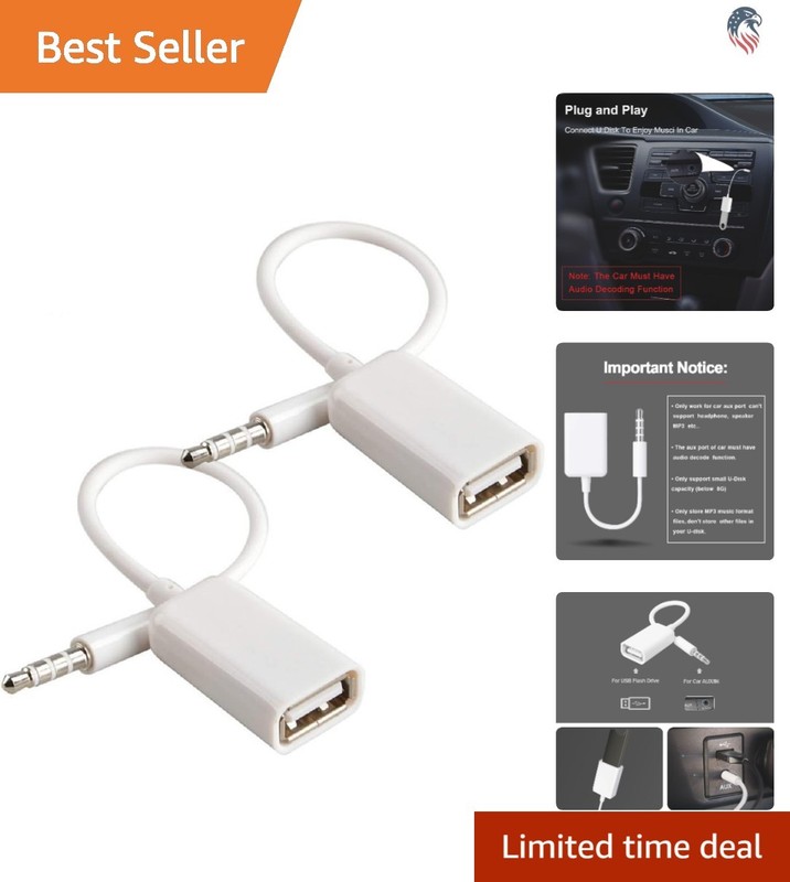 Compatible Car AUX MP3 Decoder to USB Adapter 3.5mm Male to USB 2.0 Female 2pcs