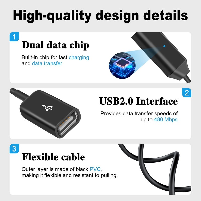 USB A Splitter Cable 1FT/30cm, Tpye Power Splitter Cable Support Charg and Da... gallery