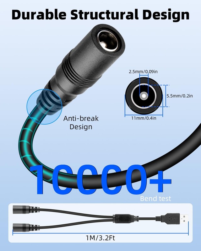 5V USB A to DC 5.5 x 2.5mm Splitter Power Cord 1 in to 2 Out, USB to Dual DC ... gallery