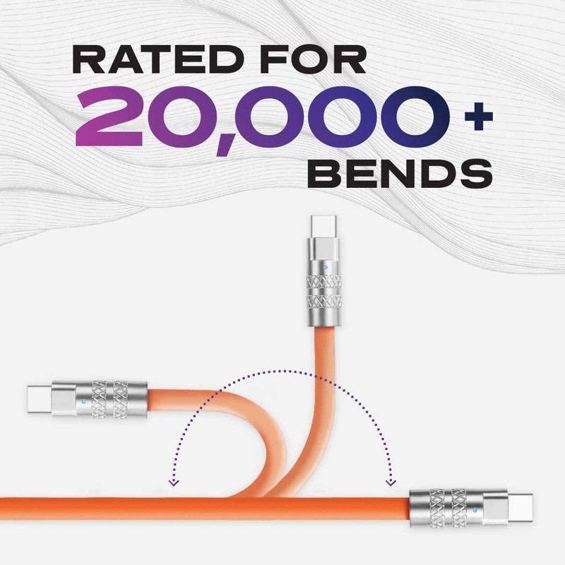 6FT Tangle-Free TsumoCharge USB-C Cable - Fast Charging & Data Transfer, Orange gallery