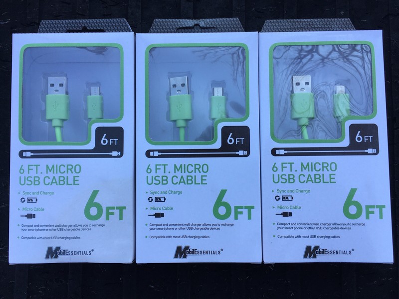 Mobil Essentials Green 6 Ft Micro USB Cord Charging Sync Android Devices X 3