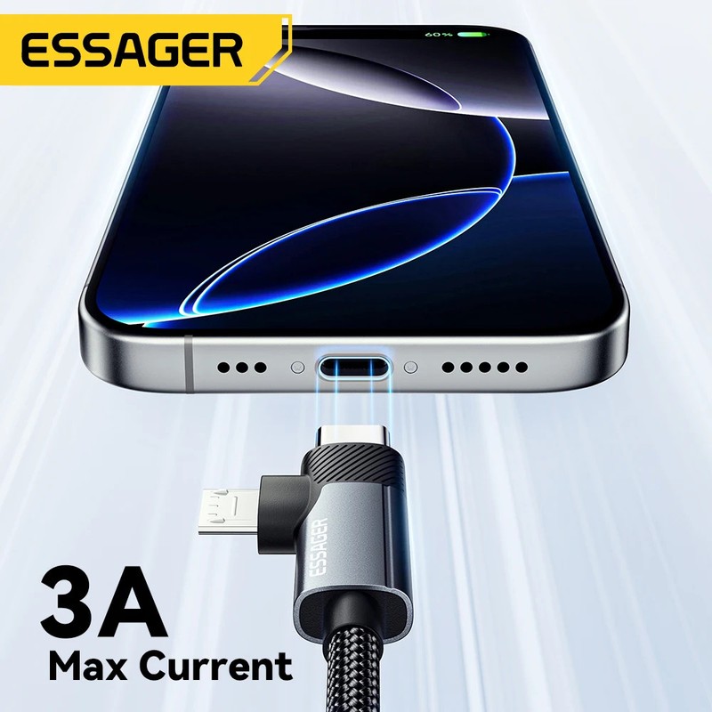 Essager 2 in 1 USB C Cable PD 65W Fast Charging Type C/USB A To Micro USB Cable gallery
