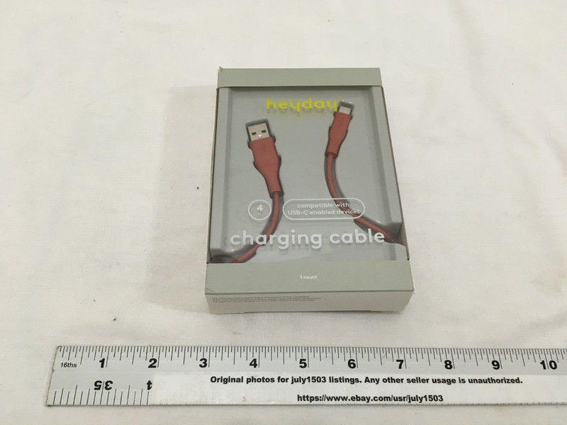 (1) NEW Heyday 4-ft Charging Cable - USB-C to USB - RED/ORANGE (ob) gallery