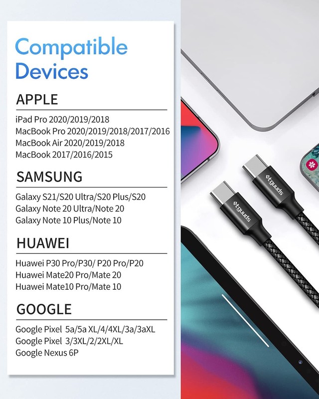 Heavy Duty 10ft USB-C to USB-C Cable - Rapid 60W Charging, Tangle-Free Design gallery