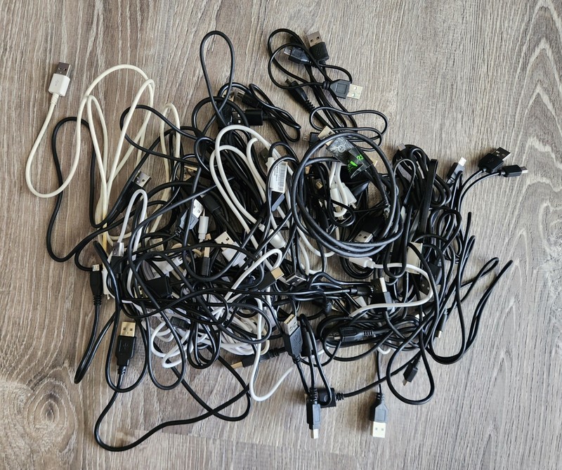 Box of USB Cables of Various Types and Lengths