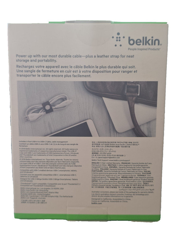 Belkin DuraTek Plus USB-A to USB-C Cable 4ft White Leather Strap Fast Charge New gallery
