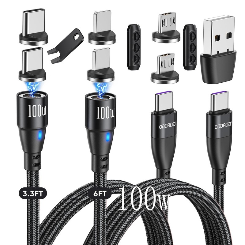 100W USB C Magnetic Charging Cable 2pack(3.3ft+6ft), 6 in 1 Magnetic Fast Cha…