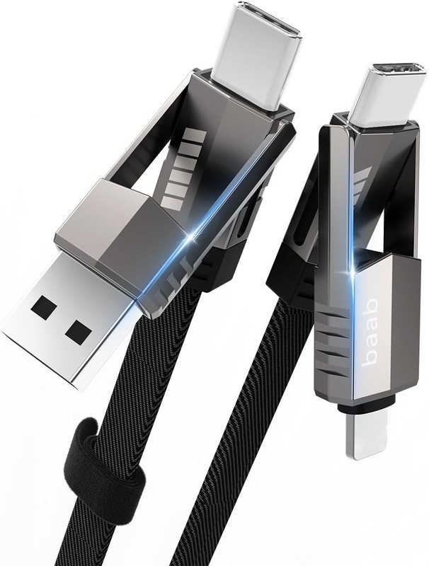 4 in 1 USB C Charging Cable, Multi L/Type C/USB A Port, 60W, 5ft