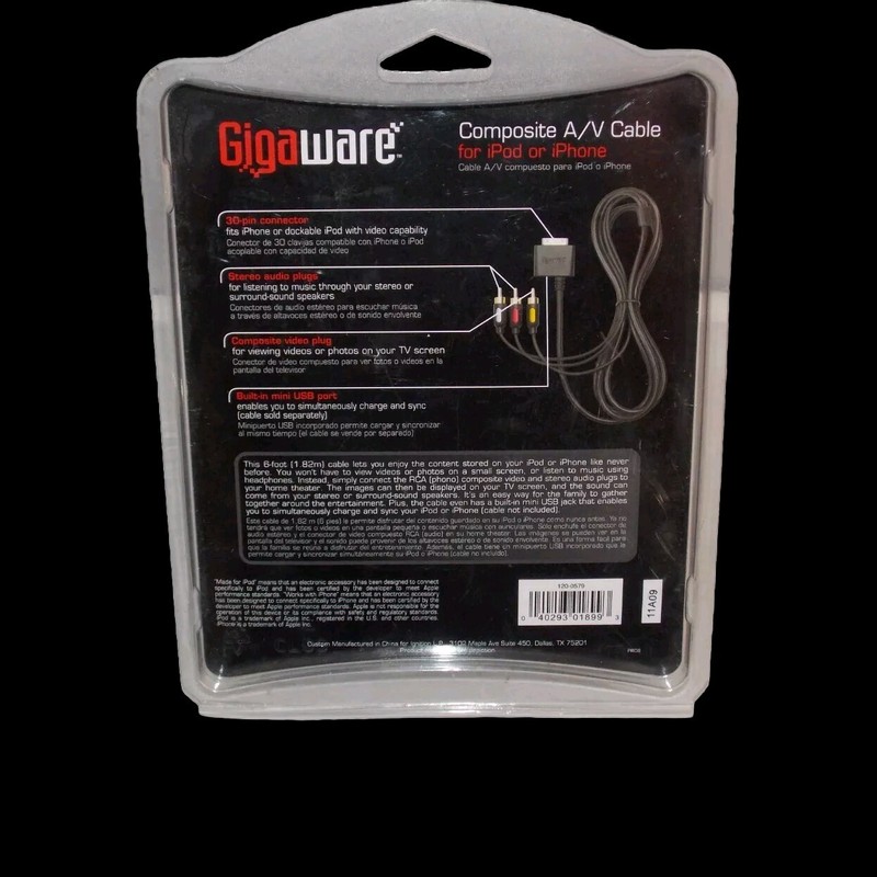 Gigaware Composite A/V Cable for IPOD IPHONE gallery