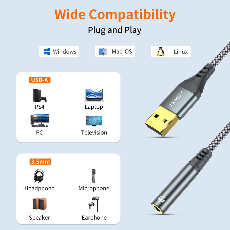 USB to 3.5Mm Audio Adapter (2-Pack) - USB-A to 3.5Mm TRRS 4-Pole Female External gallery
