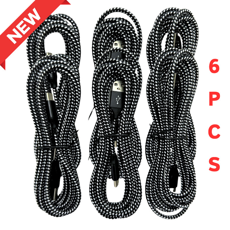 6PACK Braided USB Type-C Cable 10FT USB-A Fast Charger Charging Sync Cord Lot