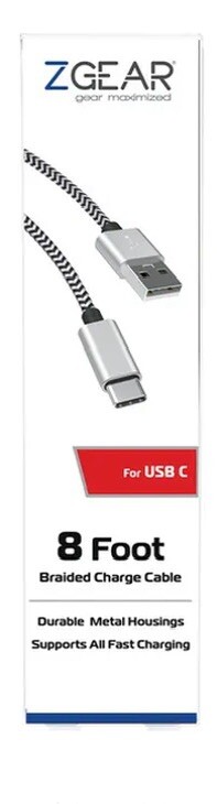 ZGear Braided USB C Sync & Charge Cable – Black/White-NEW