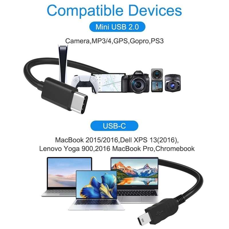 USB-C to Mini USB Cable,Type-C to Mini-B Charging Cord Compatible with GoPro Her gallery