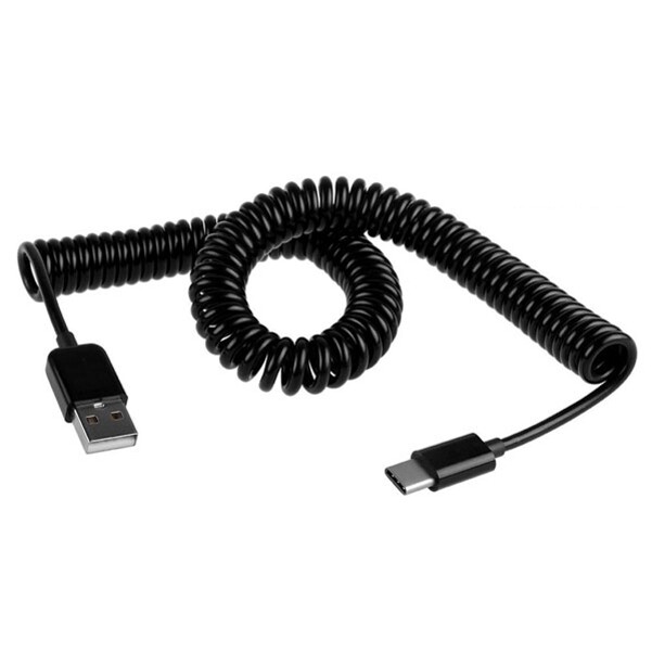 Black Coiled Type-C Cable Fast Charger USB Wire Sync Power Cord for USB-C Phones