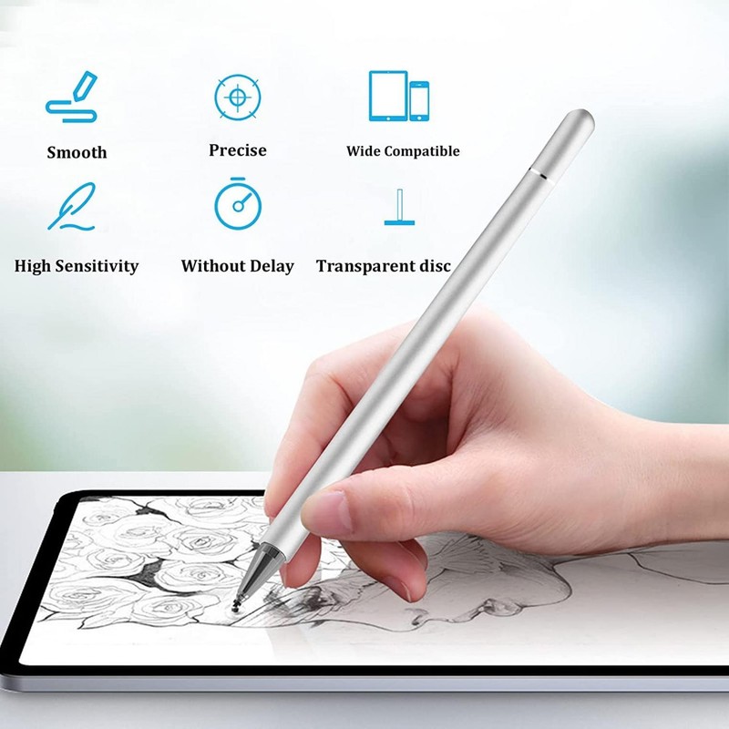 STYLUS TOUCH SCREEN PEN FIBER TIP ALUMINUM LIGHTWEIGHT SILVER COLOR for TABLETS gallery