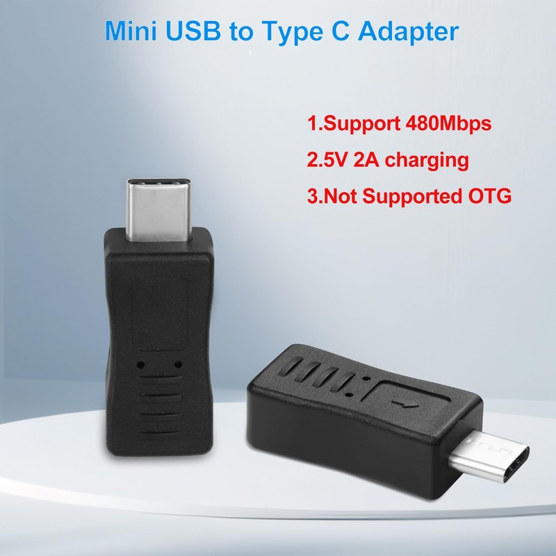 5 Pack Mini USB to Type C Adapter USB 2.0 C Male to Mini USB 5-Pin Female gallery
