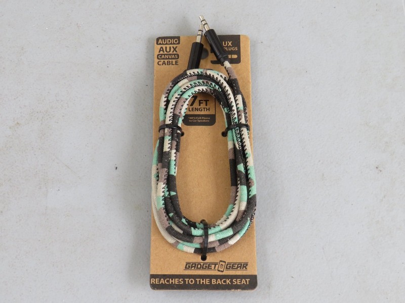 Canvas CAMO Auxiliary Cable 7FT By Gadget Gear 3.5mm Audio Jacks NEW