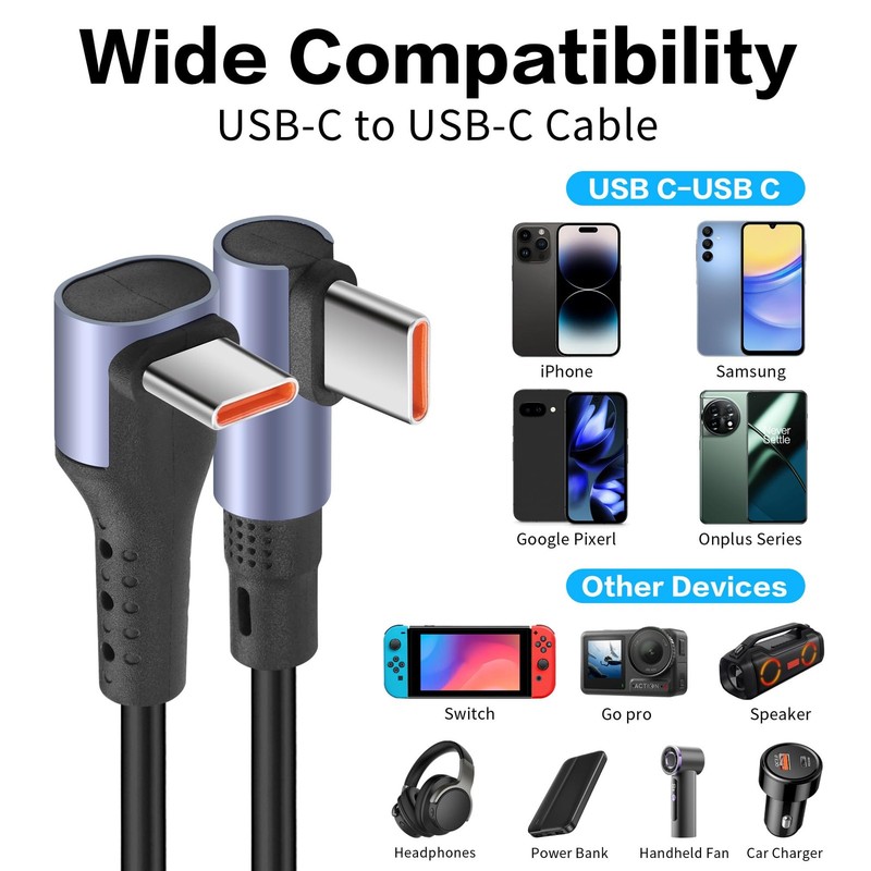 90 Degree Coiled USB C To USB C Cable 65W 1M 3.2FT Retractable Type C Cord gallery