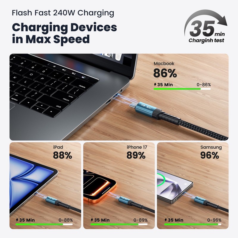 15FT USB C to USB C Cable 240W Fast Charging, Extra Long PD 3.1 Type C Cord, ... gallery