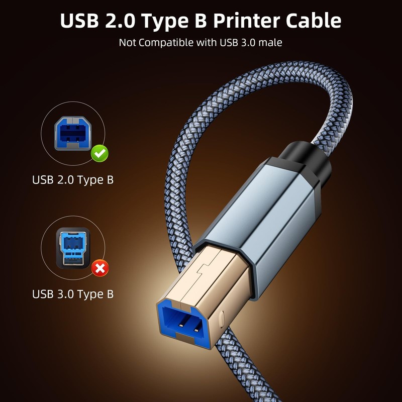 Printer Cable USB B to USB C 10ft, Nylon Braided Type B to Type C Printers Co... gallery