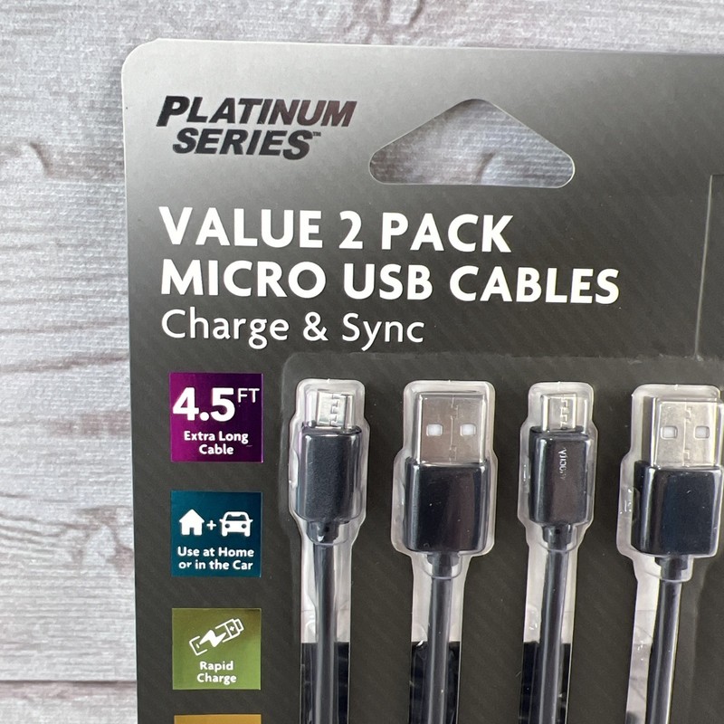 Travelocity 2 PACK Micro-USB Android Cable Charge & Sync 4.5 ft. Black New FRSHP gallery
