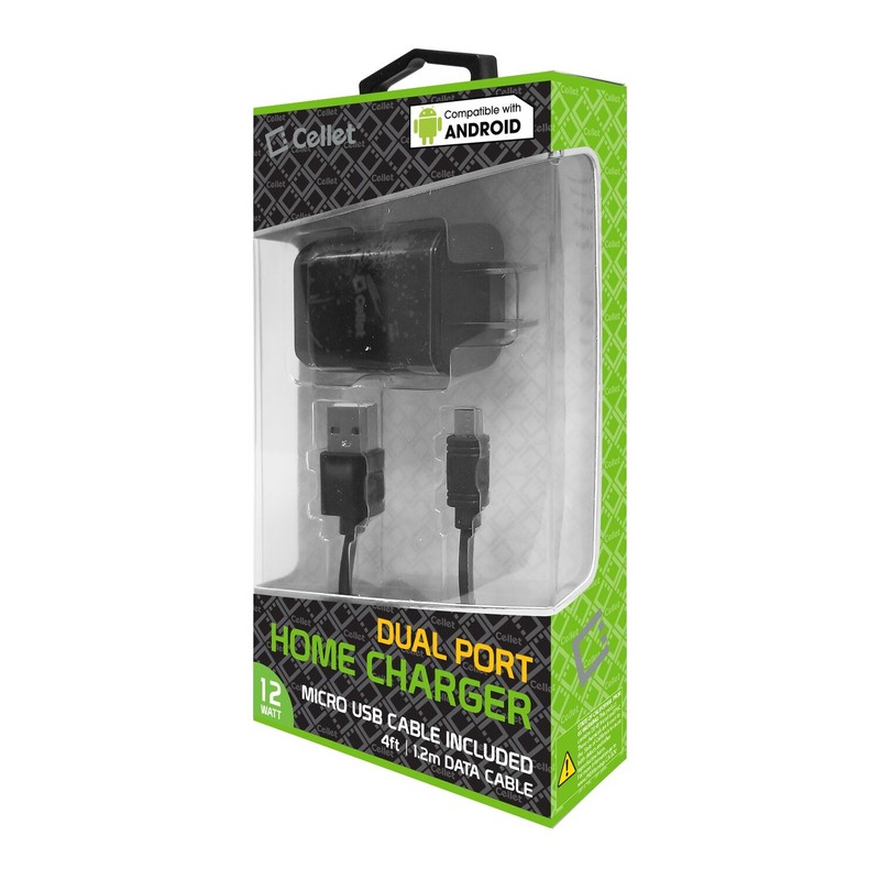 Cellet 12Watt 2.4 Amp Home Charger with 2 USB Ports (Micro-USB Cable Included) gallery
