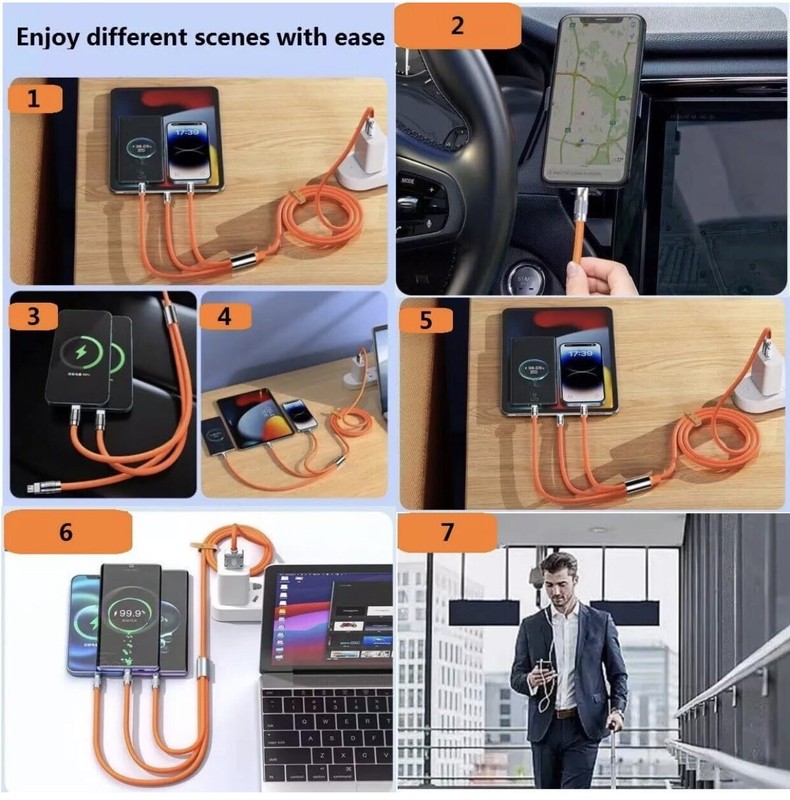 3 in 1 Fast Charging Cable Cell Phone Charger Cord For iPhone Type USB C Micro gallery