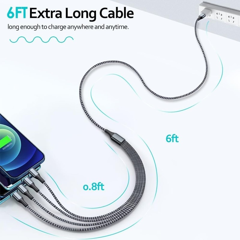 Multi Charging Cable 6FT 2Pack Multi Charger Cable 4 in 1 Universal Multiple USB gallery