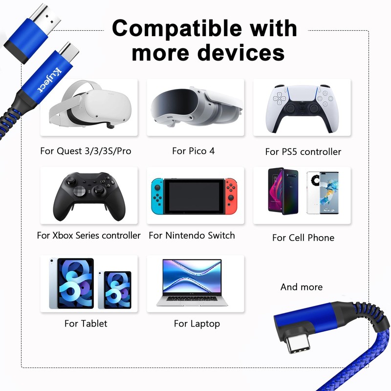 Kuject Link Cable 20FT Compatible for Quest 3S/3, Quest 2/Pro, Pico 4, Nylon ... gallery