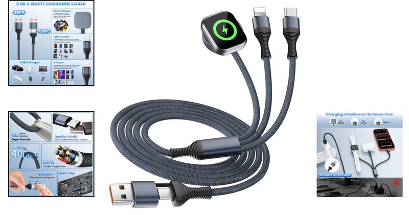 Tangle-Free 4FT Multi Charging Cable for iWatch & iPhone - Travel Essential gallery
