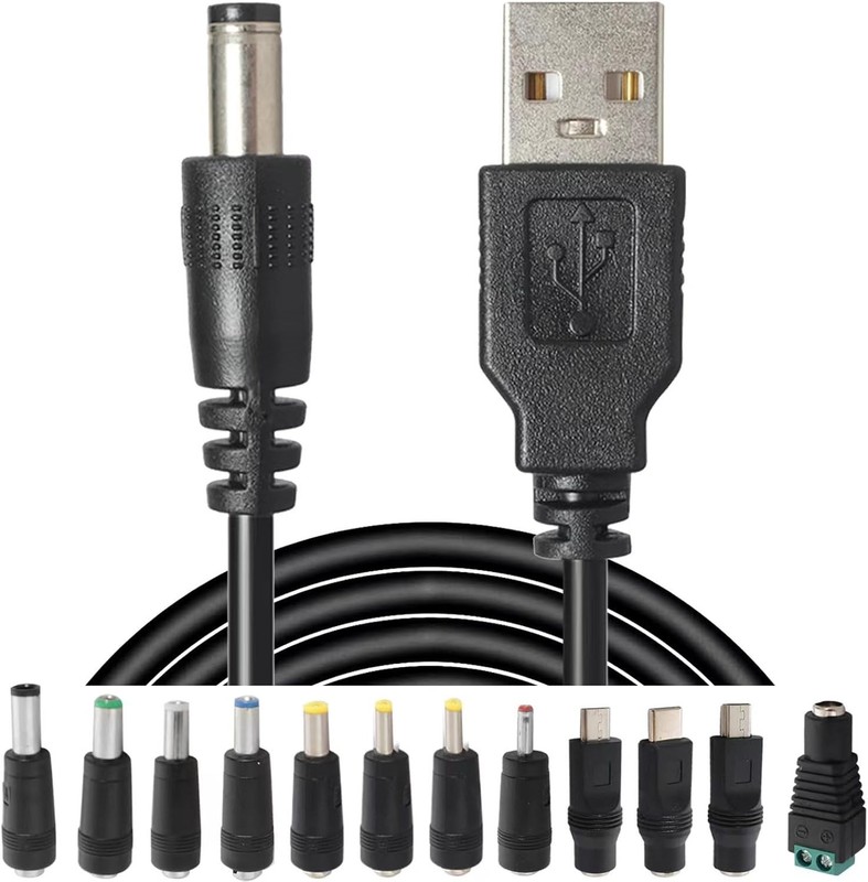 Universal USB to DC Charger Cable with 12 Changeable Tips - Perfect for Gadgets gallery