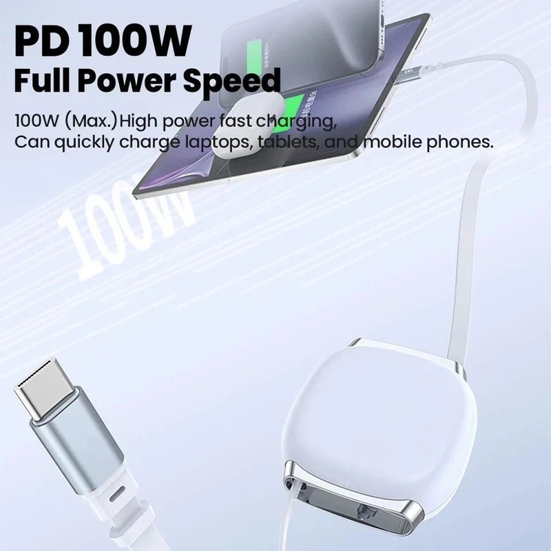 Share 100W USB-C to USB-C Retractable Charger Cable Fast Charge Data Wire gallery